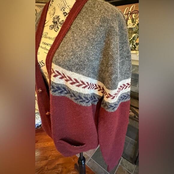 Jantzen Vintage Streetwear Wool Blend Knit Fair Isle Cardigan Sweater USA Medium - Picture 2 of 6